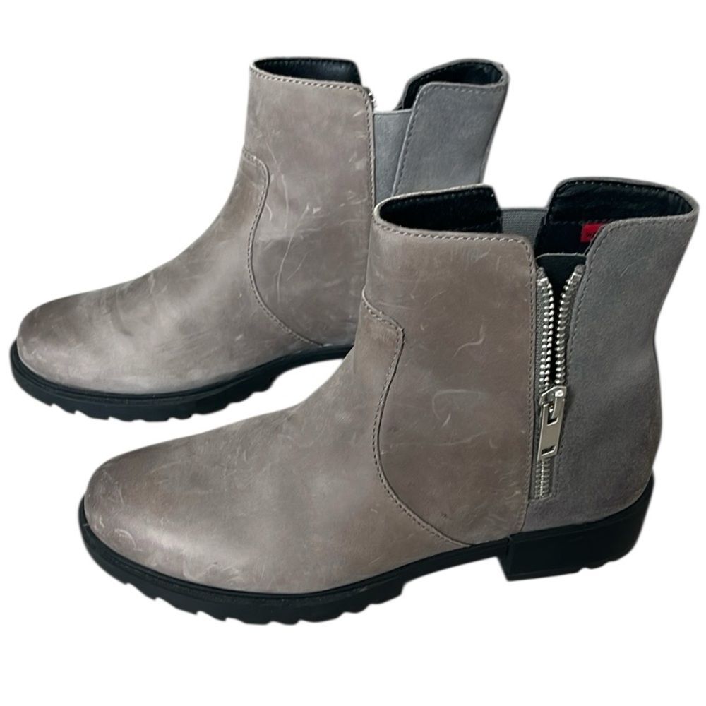 Sorel Emelie II Zip Waterproof Leather Boots Shoes Gray Womens 8 NL4328-052